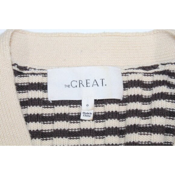 The Great. The Mini Striped Cardigan Sweater Knit Cream Woodsmoke Size 0 XS - Picture 6 of 9